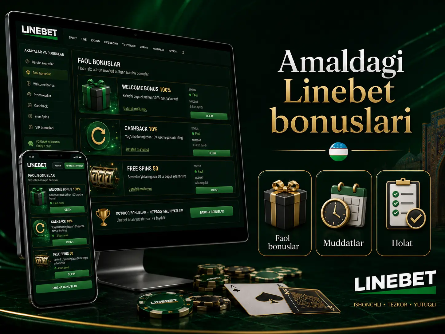 Amaldagi Linebet bonuslari
